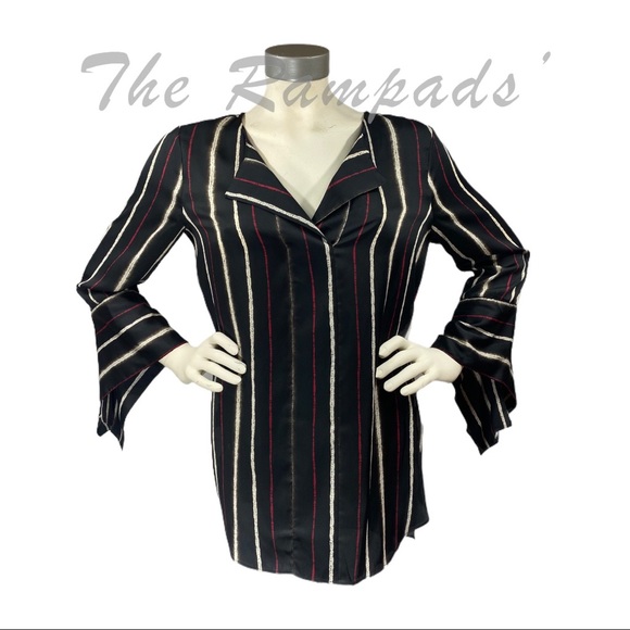 NWT H by Halston Multi Shibori Striped Long Sleeve Blouse Size Small - Picture 4 of 12